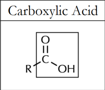 <p>carboxylic acid (R-COOH)</p>