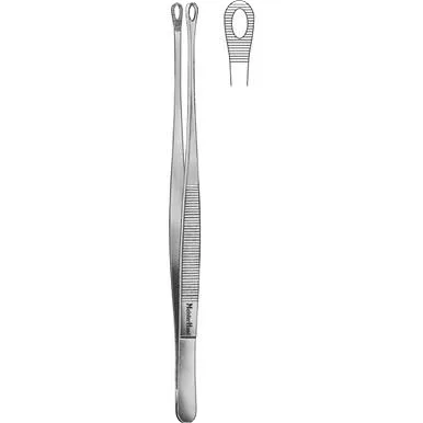 <p><mark>specialized surgical grasping instruments featuring oval, fenestrated (windowed) tips with horizontal serrations designed for gentle yet secure handling of delicate tissues</mark></p>