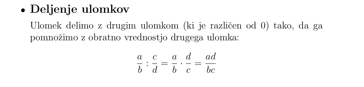 <ul><li><p>DELJENJE ULOMKOV</p></li></ul><p>ulomek pomnozimo z obratno vrednostjo drugega ulomka </p><p></p>