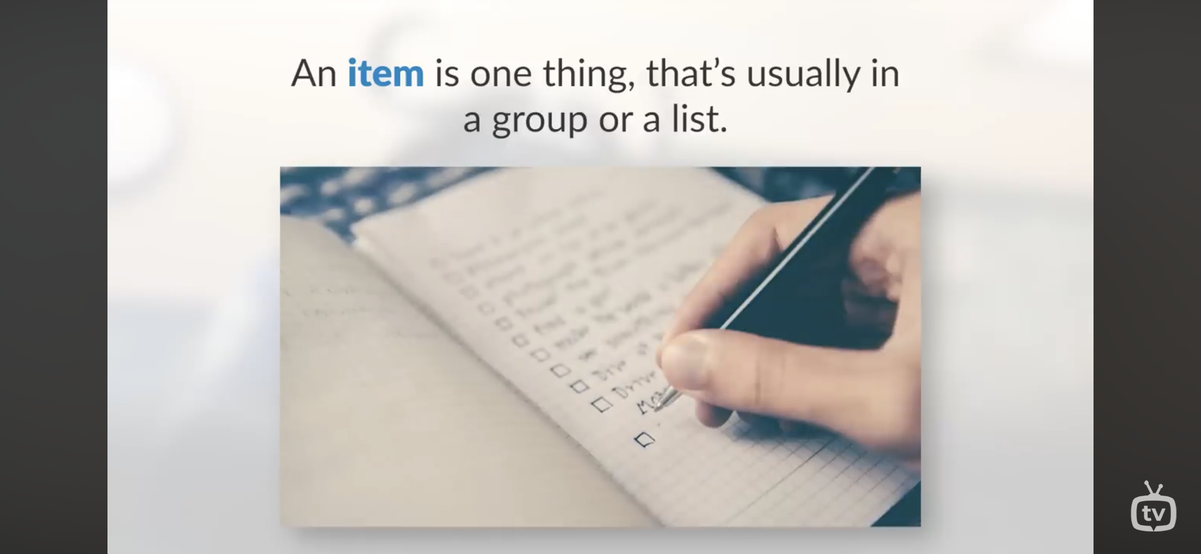 <p>Is one thing that’s usually in a group or a list</p>