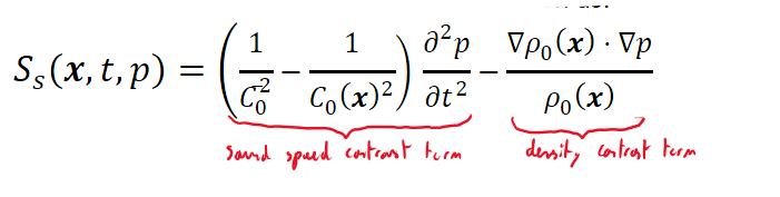 <p>$$\frac{1}{\bar{c_0²}}\frac{\partial²}{\partial t²}-\frac{\partial²}{\partial x²}p=S_s(p)$$ </p><p></p><p>where bar c_0 is the average sound speed</p>