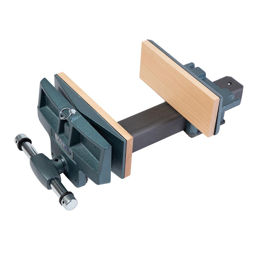 <p>Flat, smooth jaws open up to 12 inches and are often lined with wood to protect workpieces during clamping.</p>