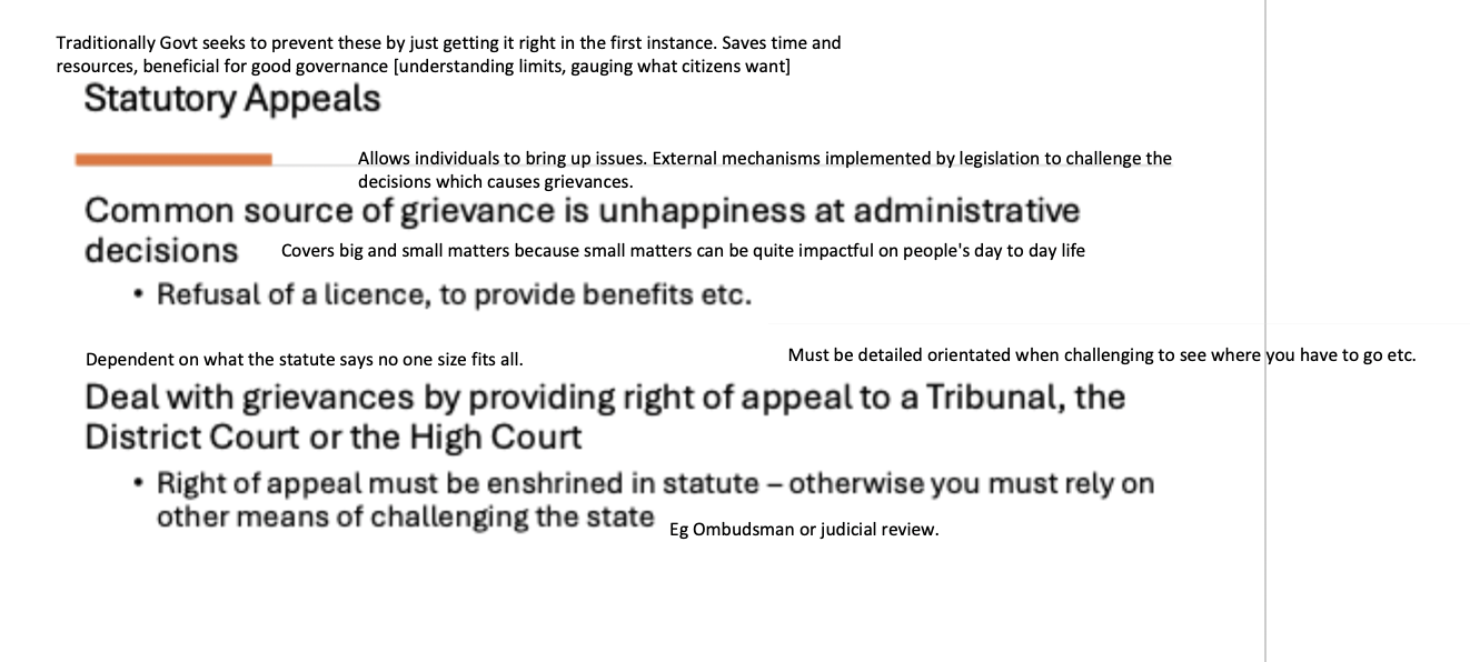<ul><li><p>Full consideration of the merits of the case not just legal issues; </p></li></ul><ul><li><p>If a decision making body decides your decision in a certain way even if it is allowed to by it's discretion given, if a body under which you are appealing to under statute decides differently , the appellate court will replace the original decision with their decision.</p></li><li><p>Stands in stark contrasts to other mechanisms for challenging the state which only allow for challenges based on law and it only being sent back for reconsideration to original decision maker.</p></li><li><p>Strong to seek immediate redress.</p></li></ul><p></p>