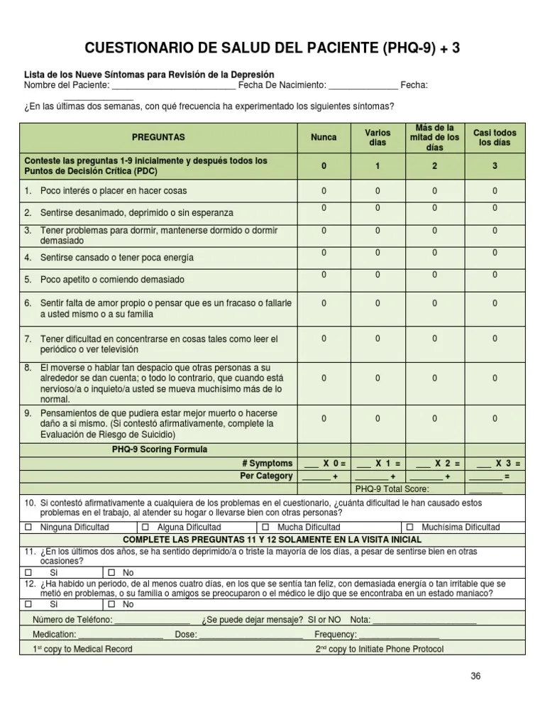 <p>Aplicar el PHQ-9</p>