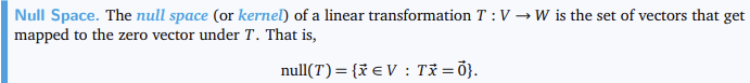 <p>The kernel is a subspace and describes how many columns are linearly dependent in a set of vectors</p>