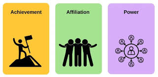 <p>People are motivated by different needs</p><ol><li><p>Achievement</p></li><li><p>Power</p></li><li><p>Affiliation</p></li></ol><p></p>
