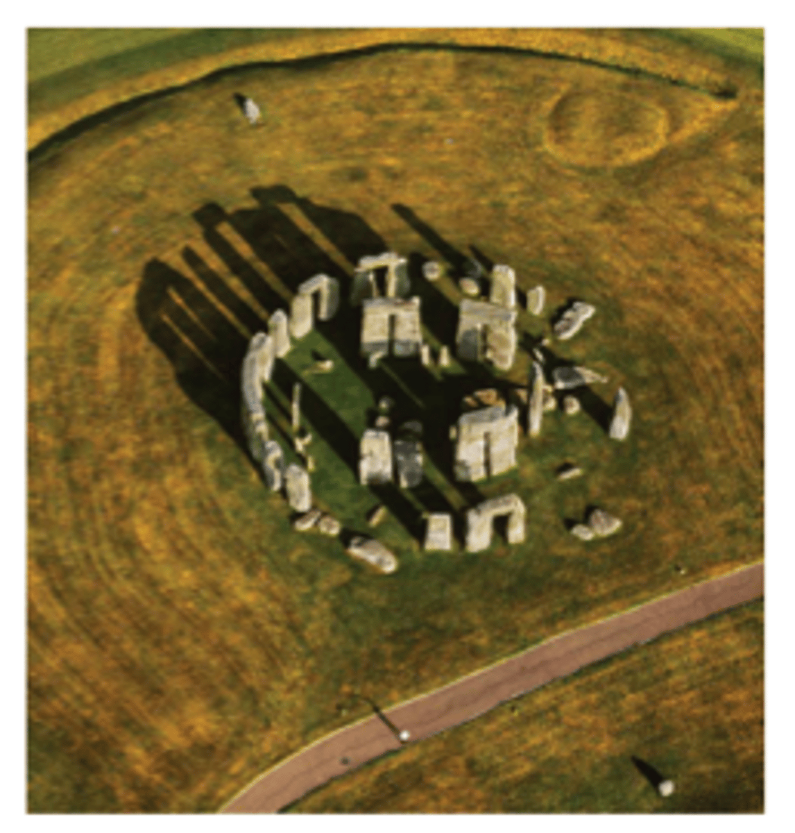 <p>a circular pattern of menhirs</p>