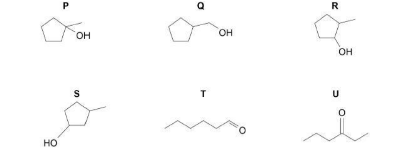 <p>This question is about the structural isomers shown</p><p>Separate samples of each isomer are warmed with ethanoic acid and a few drops of concentrated sulfuric acid. </p><p>In each case the mixture is then poured into a solution of sodium hydrogencarbonate. </p><p>Identify the isomer(s) that would react with ethanoic acid.</p><p> Suggest a simple way to detect if the ethanoic acid reacts with each isomer. Give a reason why the mixture is poured into sodium hydrogencarbonate solution. (3) </p>