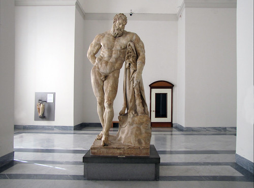 <p>Lysippos,<strong> Weary Herakles. </strong>Roman copy of a Greek Late Classical statue from 320 BCE. </p><p>Marble; 10’ 5”high</p>