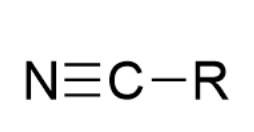 <p>nitrile</p><p><span style="background-color: transparent;">carbon-nitrogen triple bond with one R group attached.</span></p>