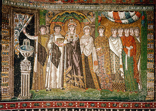 <p>Justinian and His Attendants // Theodora and Her Attendants</p>