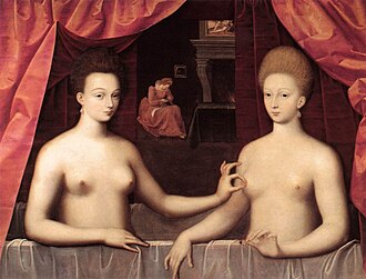 <p>Anonymous, School of Fontainebleau</p><p>Portrait of Gabrielle d'Estrée and One of Her Sisters </p>