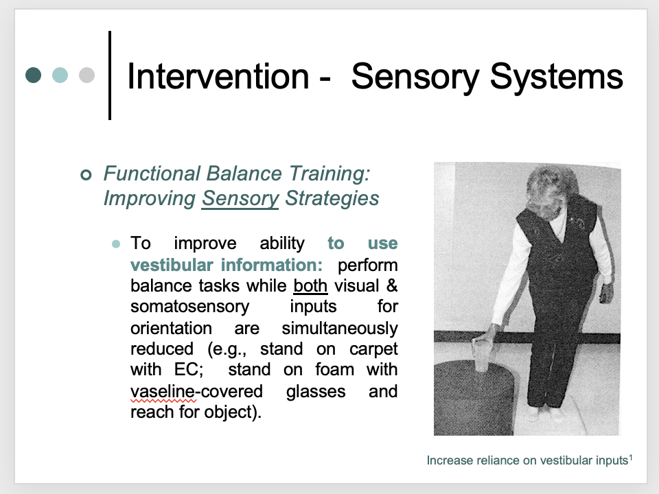<p><span>To use vestibular more – you have to mess with both vision and sensory systems</span></p>