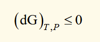 <p>for any irreversible process in which only PV work is done, G decreases and for a reversible process it is constant. when a system undergoes spontaneous change at constant T and P, G will decrease until equilibrium is reached.</p>