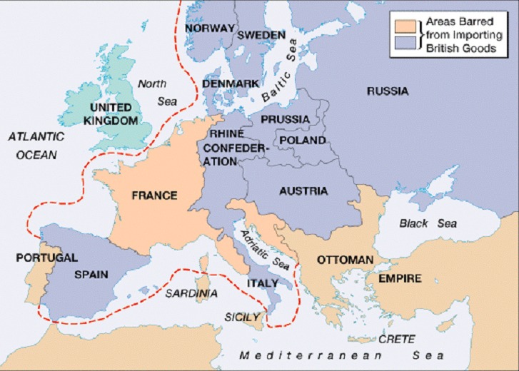 <p><span>Analyzing the map of the "Continental System" , what was the primary goal of this policy, and why did it ultimately contribute to Napoleon's downfall?</span></p>