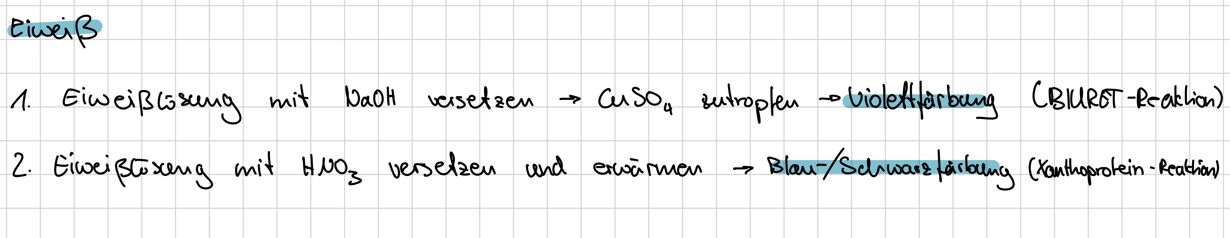 <p>Mir NaOh u. CuSO4 oder in Lösung mit H2o und HNO3 erwärmen </p>