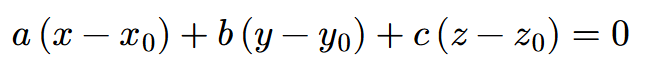 <p><span>the equation </span>𝑎⁢(𝑥−𝑥0)+𝑏⁢(𝑦−𝑦0)+𝑐⁢(𝑧−𝑧0)=0<span> used to describe a plane containing point </span>𝑃=(𝑥0,𝑦0,𝑧0)<span> with normal vector </span>𝐧=〈𝑎,𝑏,𝑐〉<span> or its alternate form </span>𝑎⁢𝑥+𝑏⁢𝑦+𝑐⁢𝑧+𝑑=0,<span> where </span>𝑑=−𝑎⁢𝑥0−𝑏⁢𝑦0−𝑐⁢𝑧0</p>