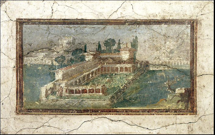 <p>Wall painting depicting a seaside villa</p>