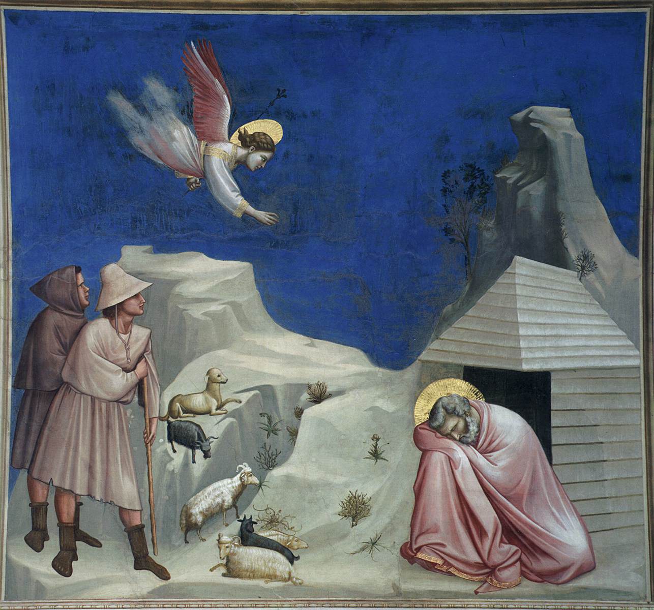 <ul><li><p>Depicts the namesake saint, in which an angel appeared to him while he was having a dream in which the angel was saying that he was going to have a child named Mary, and as he was dreaming the shepherds watched over him, one of which caught a glimpse of the angel</p></li></ul><p></p>
