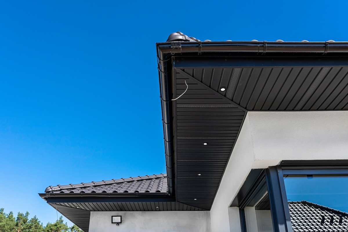 <p>The lower part of the roof that projects from the wall. (more general/functional than cornice)</p>