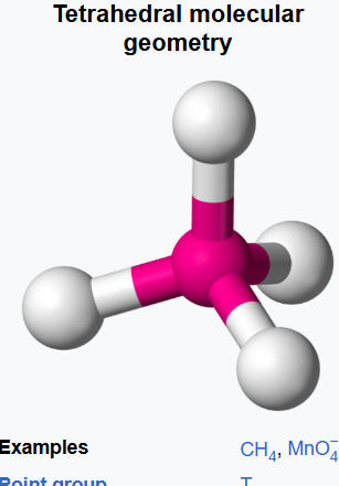 <p><span>In a </span><strong>tetrahedral molecular geometry</strong><span>, a central </span>atom<span> is located at the center with four </span>substituents<span> that are located at the corners of a </span>tetrahedron<span>.</span></p><p></p>