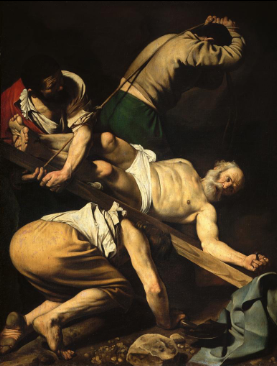 <p>Caravaggio 1600-1601</p><p>-a powerful representation of Baroque’s naturalism and drama, as well as the Counter-Reformation intended to have more immediate, emotional, and physically painting </p><p>-No idealization—only realism</p><p>The use of light and shadow to create spiritual drama such as Chiaroscuro and Tenebrism </p>