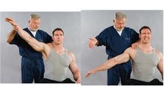 <p>Patient slowly lowers arm from 90° abduction; positive indicates rotator cuff rupture.</p>