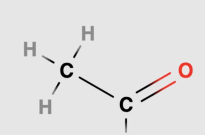 <ul><li><p>A carbon bonded to three hydrogens, attached to another carbon double bonded to an oxygen</p></li><li><p>Methyl group attached to a carbonyl</p></li><li><p>Adding acetyl groups is called acetylation</p></li><li><p>Turns gene expression ON</p></li><li><p>Polar because of the carbonyl group</p></li></ul><p></p>