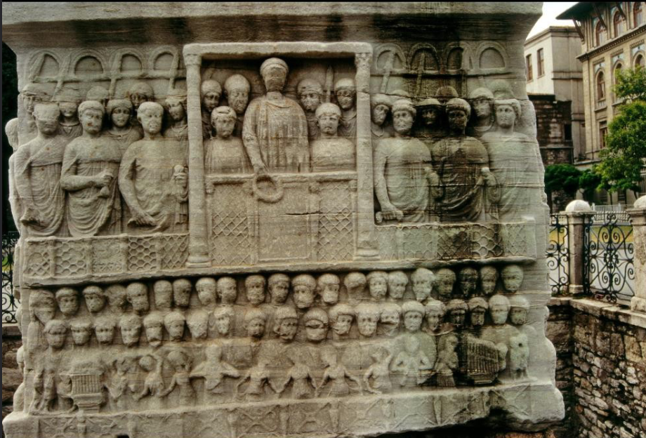 <p>Base of the Obelisk of Theodosius, stone, Constantinople, c. 390</p>