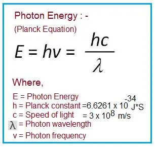 <p>E = hc/(wavelength)</p><p>E = h(frequency)</p>