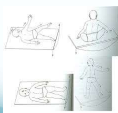 <ul><li><p>equilibrium reaction</p></li><li><p>response that the body has when placed on a tilt board. if you are sitting on the tilt board and it goes down on the left side, then the body will shift to keep itself upright with lateral flexion of the opposite side</p></li><li><p>if you’re standing it’s a similar pattern with extending an arm on the opposite side and flexing the knee or the side that went down</p></li></ul><p></p>