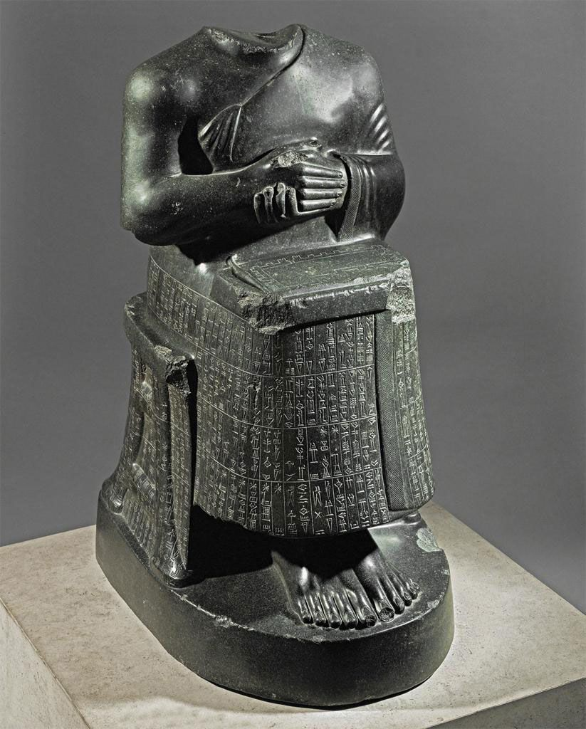 <p><strong>Gudea seated, holding the plan of a temple,</strong> ca. 2100 BCE (approx. 2.5' high)</p>
