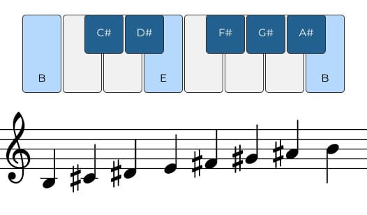 <p><span>B C# D# E F# G# A# B</span></p>