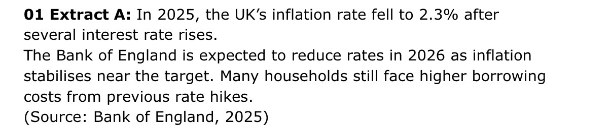 <p>A) Explain one likely reason why inflation fell in 2025 (2)</p><p>B) Explain one likely reason why inflation fell in 2025 (2) </p>