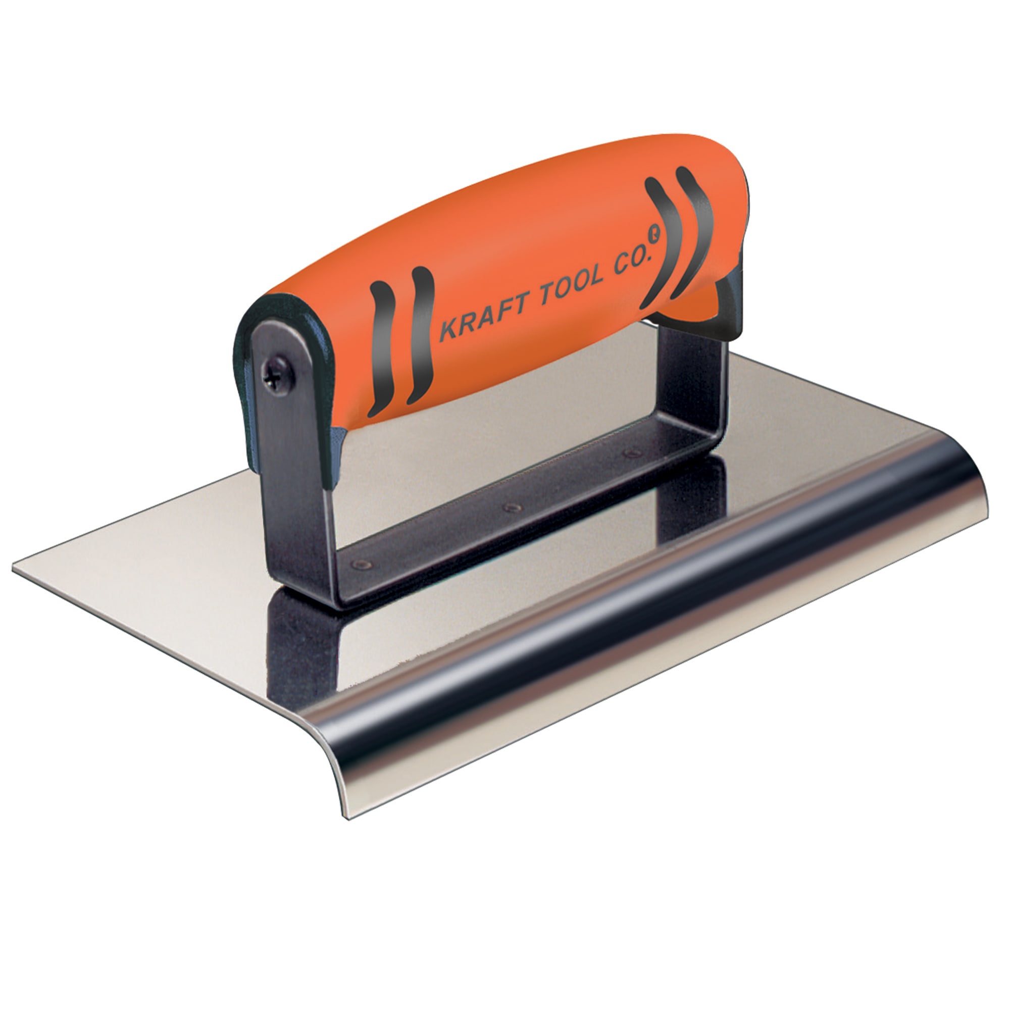 <p>Hand tool with slightly curved edges used to smooth and finish the edges of freshly laid concrete.</p>