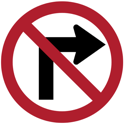 <p>This sign means that drivers are prohibited from making a right turn. These signs are located on the side of a road or hanging over the lane of travel.</p>