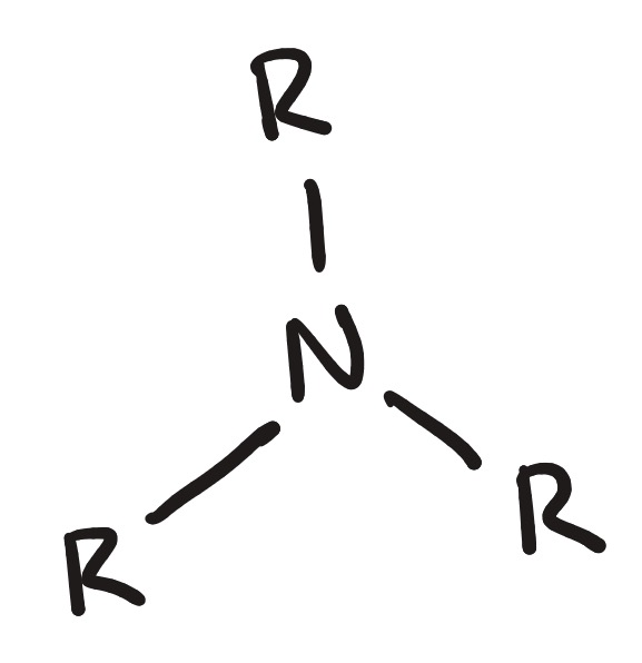 <p>N attached to 3 R’s.</p>