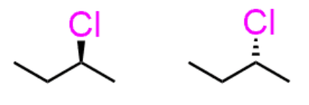 <p>non-superimposable mirror images (mirror images)</p><ul><li><p>exist in pairs</p></li><li><p>is chiral</p><ul><li><p>ex. hands</p></li></ul></li><li><p>can’t move which C it’s on</p></li></ul><p></p>