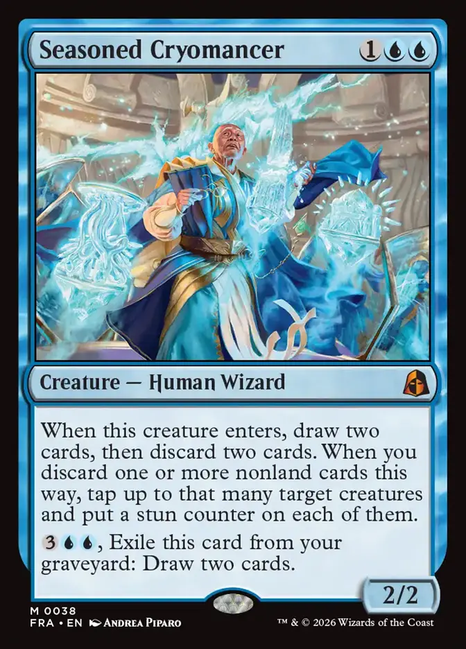 <p>When this creature enters, draw two cards, then discard two cards. When you discard one or more nonland cards this way, tap up to that many target creatures and put a stun counter on each of them.</p><p>{3}{U}{U}, Exile this card from your graveyard: Draw two cards.</p>