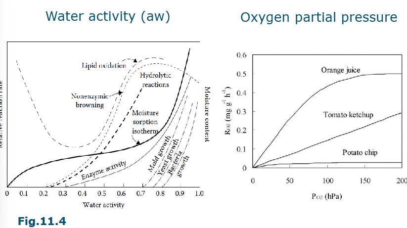 <ul><li><p>Temperature</p></li><li><p>Water activity</p></li><li><p>Oxygen partial pressure</p></li></ul><p></p>