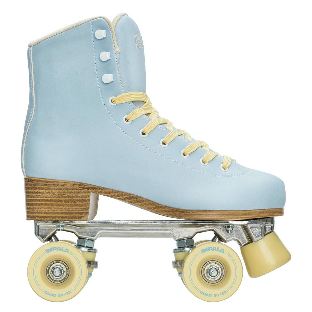 <p>On roller/ice skates</p>