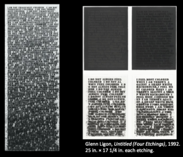 <p>Glenn Ligon, Untitled (I am not Tragically Colored), 1990. (compare and contrast)</p>