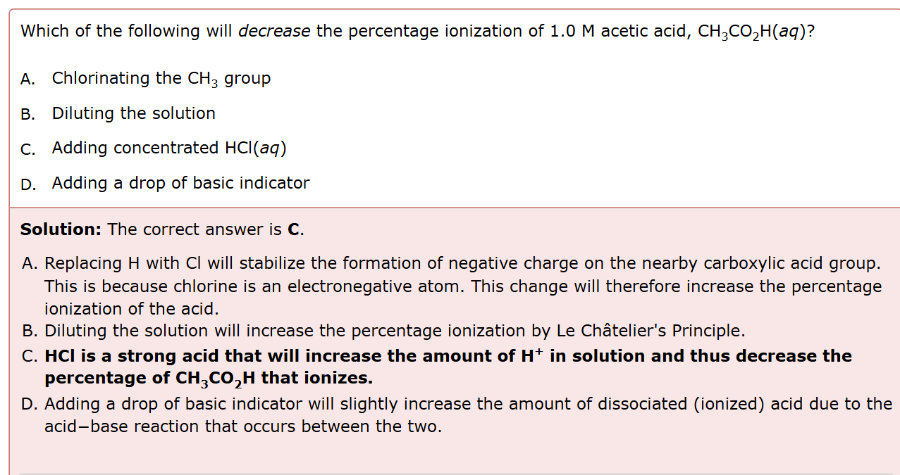 <p>I was also sure about this one. </p><p>The answer was obvious. You add an <strong>acid</strong> to an<strong> acid</strong> to <strong>prevent </strong>an <strong>acid</strong> from <strong>de-ionizing. </strong></p>