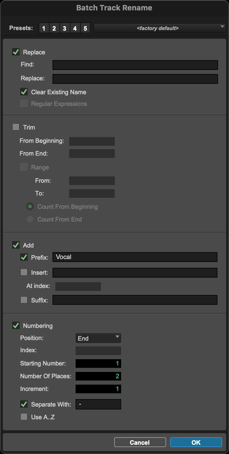 <p><span><strong>Refer to the Image: </strong>What will the track name result be after clicking the <strong>OK </strong>button in the <em>Batch Track Rename </em>dialog box?</span></p>