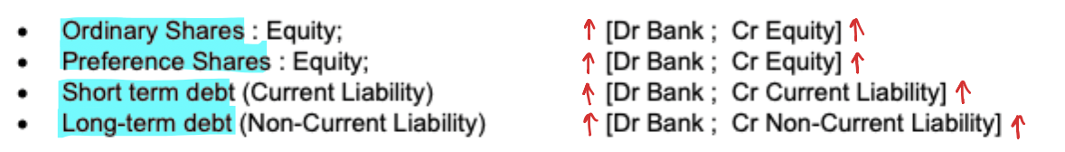 <p>through equity (shares) and debt (loans)</p>