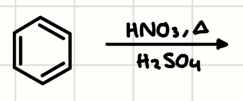 <p>(Benzene) + (HNO3, Δ, H2SO4)</p>