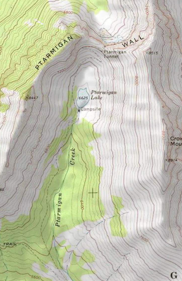 <p>Find Ptarmigan Lake in the middle of the 2nd map. What glacier feature is surrounding it?</p>