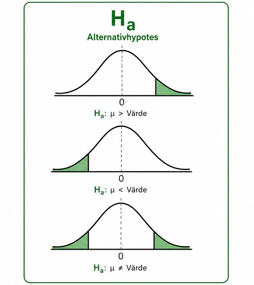 <p><span style="background-color: transparent;"><strong>Vad representerar den alternativa hypotesen : H1?</strong></span></p>