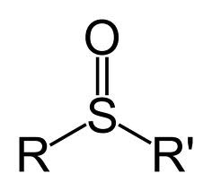 <p>R, R' must be C</p><p>S=O bond may also be an arrow (S -> O) indicating an ionic bond</p>