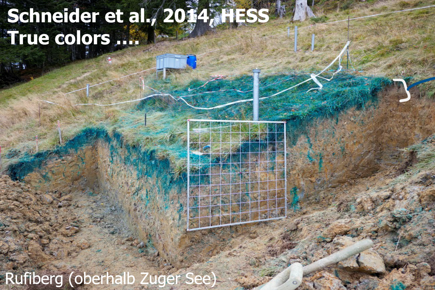 <p>20cm unter Oberfläche, Verwurzelung sorgt zu hoher hydr. Leitfähigkeit</p>